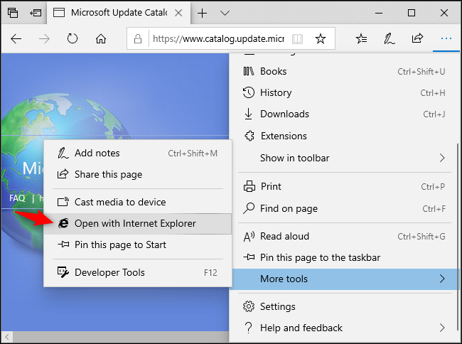 Abrir una página web en Internet Explorer desde Microsoft Edge.
