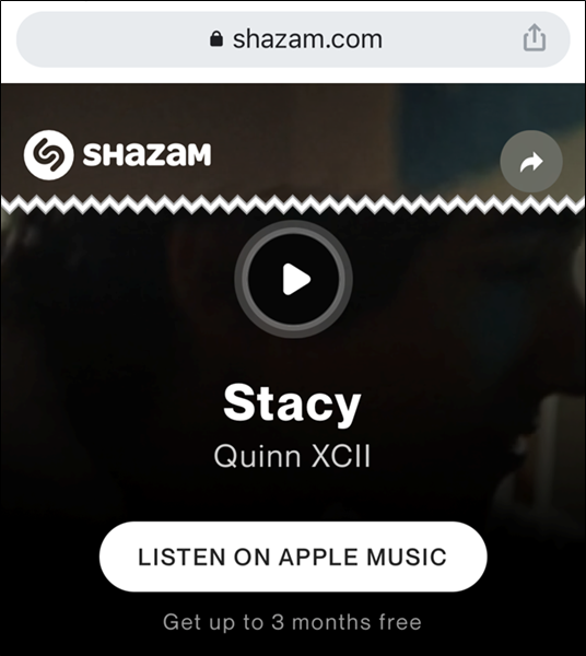 Obtenga más información sobre la canción en el sitio web de Shazam