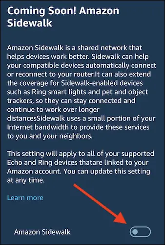 Desactiva la opción "Amazon Sidewalk"