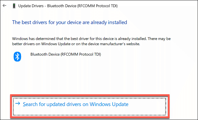 Haga clic en "Buscar controladores actualizados en Windows Update".