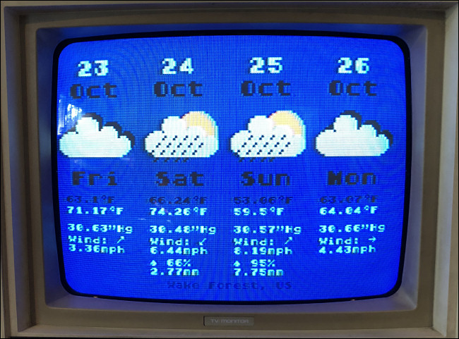 Una previsión meteorológica de cuatro días en un Atari 800.
