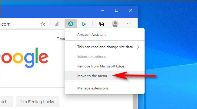 En Edge, haga clic con el botón derecho en el icono de la extensión y seleccione "Mover al menú".