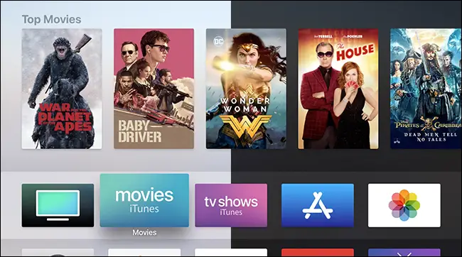 La interfaz de Apple TV que muestra "Mejores películas". 