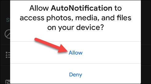 Toque "Permitir" para otorgar acceso de AutoNotification a sus datos. 
