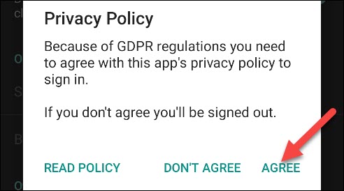 Toca "Aceptar" después de leer la Política de privacidad.
