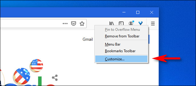 En Firefox, haga clic con el botón derecho en la barra de herramientas y seleccione "Personalizar".