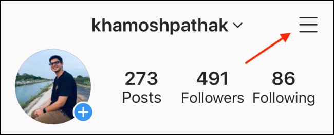 Toque Menú en su perfil de Instagram