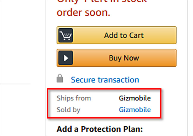 Una lista de productos en Amazon que "se envía desde Gizmobile" y se "vende por Gizmobile".