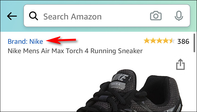"Marca: Nike" en la descripción de un par de zapatillas en Amazon.