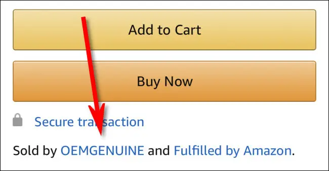 Una lista de un producto "Vendido por OEMGENUINE y gestionado por Amazon" en la aplicación de Amazon.