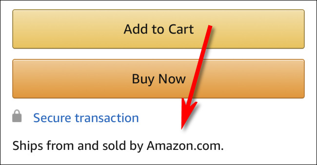 La línea "Se envía desde y vendido por Amazon.com" en una lista de productos en la aplicación de Amazon.
