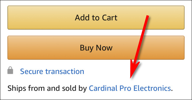 Una lista de un producto "Vendido y enviado por Cardinal Pro Electronics" en la aplicación de Amazon.