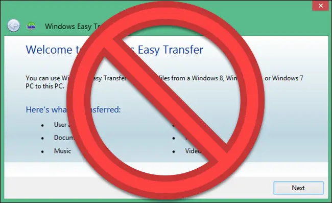 Programa de transferencia de Windows Easy con el símbolo "NO" sobre él.