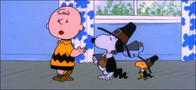 Charlie Brown, Snoopy y Woodstock en "A Charlie Brown Thanksgiving".