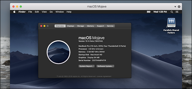 Detalles de la descripción general de MacOs Mojave en una Mac.