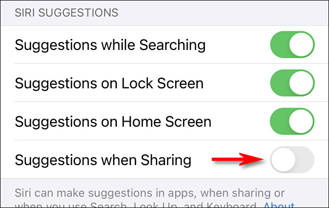 En Configuración, toque "Sugerencias al compartir" para desactivarlo.
