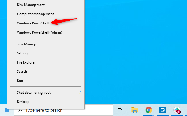 Haga clic con el botón derecho en el botón Inicio y seleccione "Windows PowerShell".