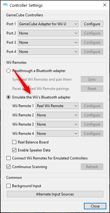 Seleccione "Emule el adaptador Bluetooth de Wii" y selecciona el Wii Remote