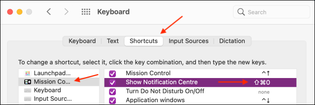 Establecer método abreviado de teclado para el centro de notificaciones