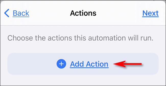 En los accesos directos de Apple en iPhone, toque "Agregar acción".