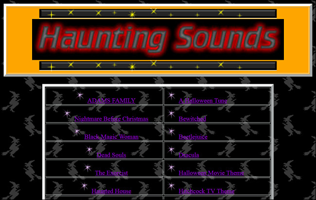 Enlaces a canciones de Halloween en el sitio web de Haunting Sounds.