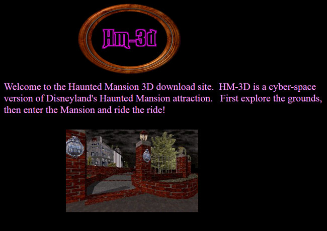 El sitio web de HM-3D con un mapa del paseo de Disney Haunted Mansion en GeoCities.