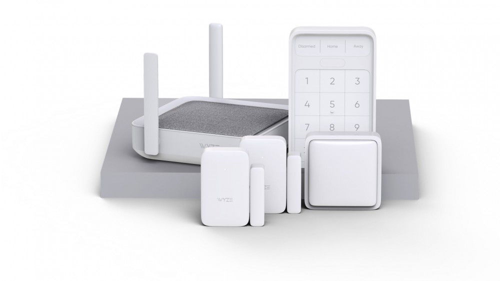 El kit completo de Wyze Home Monitoring, que incluye sensores, teclado y concentrador.