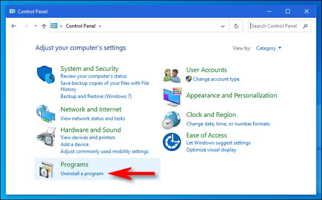 En el Panel de control de Windows, haga clic en "Desinstalar un programa".