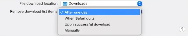 Eliminar automáticamente elementos de la lista de descargas en Safari macOS