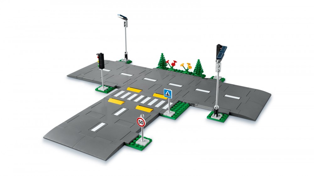 Un primer plano de un sistema de carreteras modular LEGO