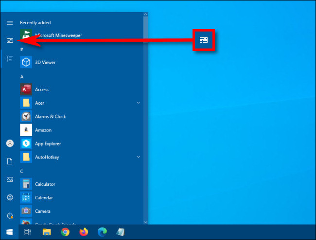 En el menú Inicio de Windows 10, haga clic en el botón Azulejos anclados