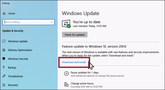Haga clic en "Descargar e instalar" en Windows Update