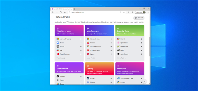 El sitio web winstall.apps en Microsoft Edge en un escritorio con Windows 10