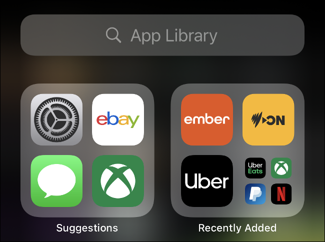 Una biblioteca de aplicaciones iOS 14 y la barra de búsqueda.