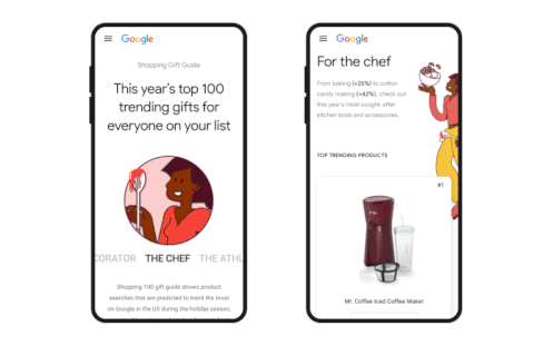 Una animación para la guía de regalos de Google Shopping.