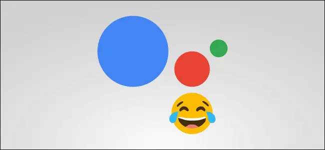 El logotipo gráfico del Asistente de Google y un emoji riendo.