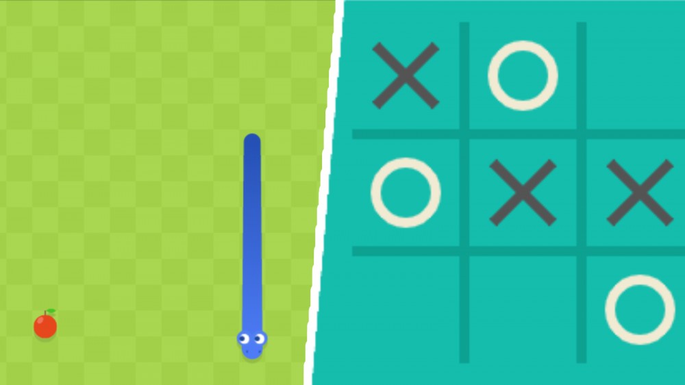 Capturas de pantalla del juego Snake de Google y Tic-Tac-Toe