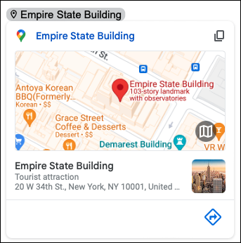 Chip inteligente de Google Maps en Google Docs