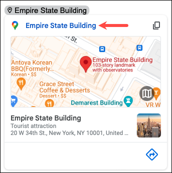 Nombre de ubicación de Smart Chip vinculado a Google Maps