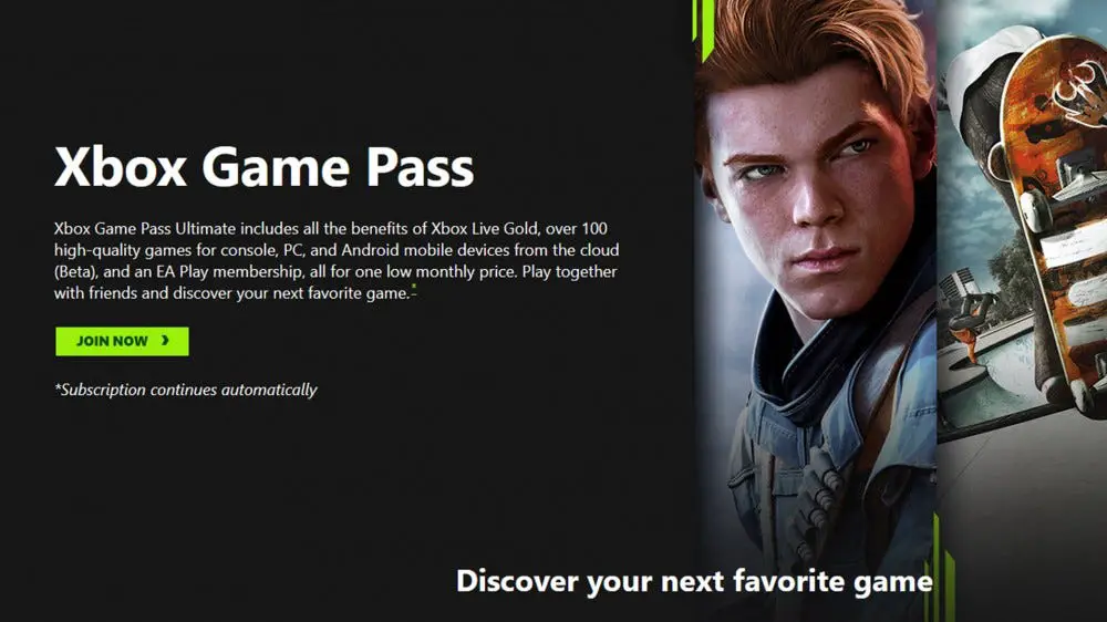 Una captura de pantalla del sitio web de Xbox Game Pass.